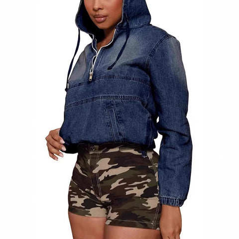 Locomotive Denim Women's Jacket Hooded Long Sleeve m303314