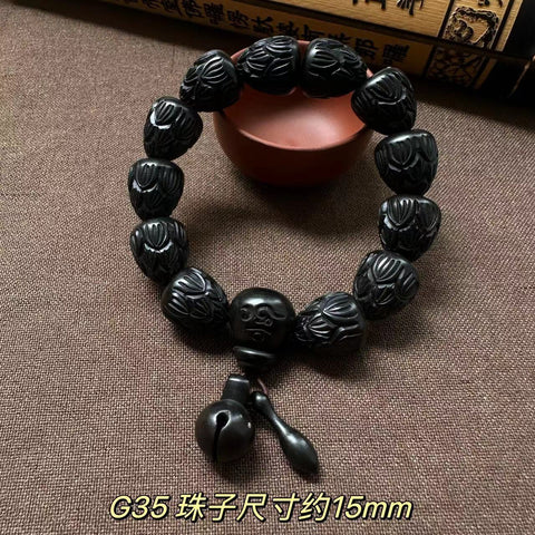 Bracelet de perles de Bouddha en jujube frappé par la foudre, bracelet Wenwan en bois gravé de perles de main de mantra à six caractères m3331239