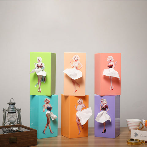 Boîte à mouchoirs en forme de fille, dessin animé, jupe volante, boîte à mouchoirs, jupe à dosettes, visage de fille, carton de pompage, ornement décoratif de bureau mignon m5010683