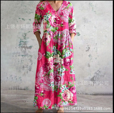 Robe décontractée d'été ample à manches longues imprimée en 3D m301729