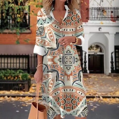 Robe chemise à boutons ouverts à une rangée, motif floral, impression numérique 3D, style vent doux, m300914 