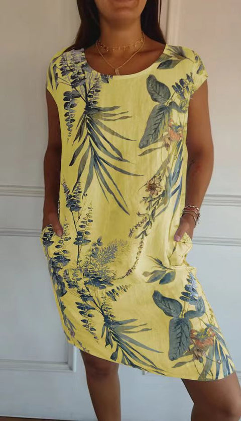 Robe ample à col rond et manches courtes imprimée m300103 