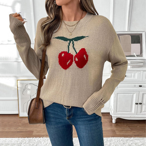 Kirschpullover mit Rundhalsausschnitt, m300794 