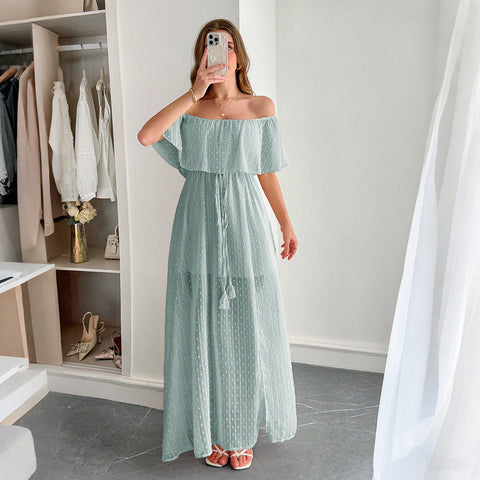 Robe longue décontractée simple à épaules dénudées, semi-transparente, coupe slim m301413 