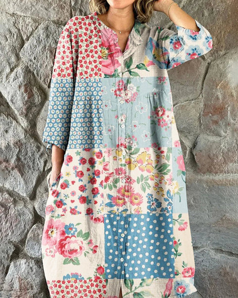 Robe chemise ample à col ras du cou et manches longues pour femme, imprimée, de qualité supérieure, m301050