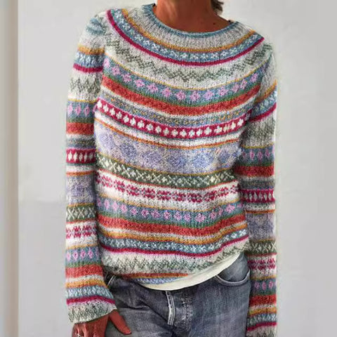 Crew neck color matching loose fashion pullover knitted sweater m301877