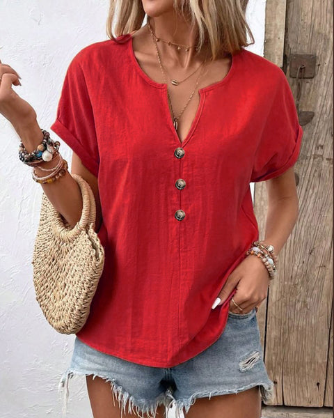 T-shirt à manches courtes et col en V boutonné m301201 