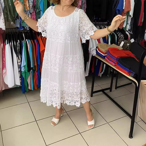 Crew neck short sleeve lace skirt women's m301624