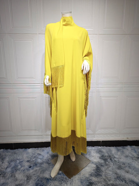 Robe de soirée haute couture à manches chauve-souris et pompons pour femme m301183 