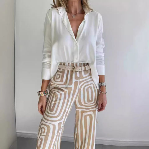 Ensemble deux pièces décontracté pour femme, haut de gamme, imprimé numérique, chemise ample et pantalon, m301306 