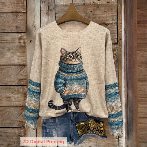 3D digital printing crew neck knitted sweater casual loose pullover FF303424 03
