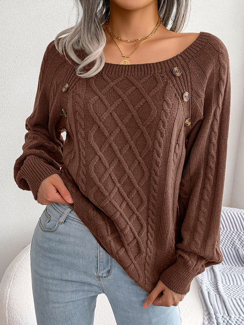 Lässiger Strickpullover mit quadratischem Ausschnitt und Nietenverzierung, m300572 