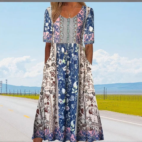 Up and down splicing pocket size printing large wide dress m302623-1