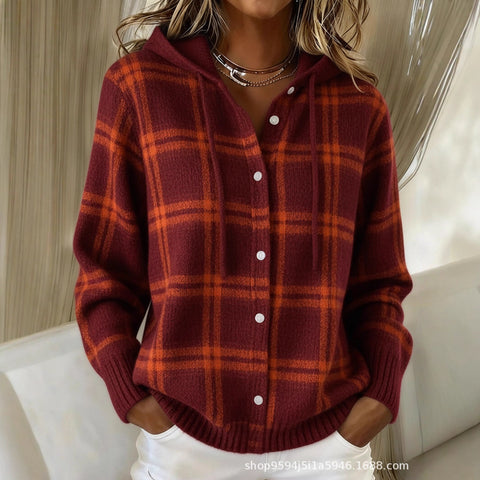 Automne et hiver nouveau cardigan à capuche noir avec boucle et cordon, en tricot pour femme, style décontracté et mode m302119