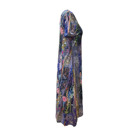 Robe décontractée ample à manches mi-longues et col en V pour femme, style ethnique, m301203 