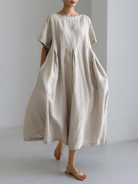 Robe ample à col ras du cou et manches courtes pour femme, haut de gamme, imprimée, m301052