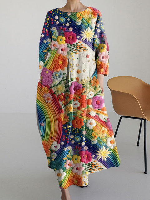 Lockeres, modisches Premium-Kleid mit Rundhalsausschnitt und langen Ärmeln und Aufdruck m301044