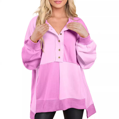 Pull à revers long en polaire contrastée pour femme, haut m301011 