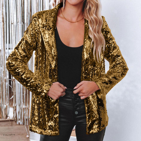 Cardigan lapel long-sleeved sequined casual blazer women's m302519