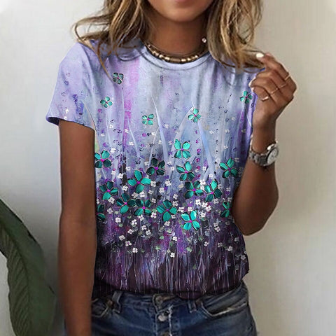 Damen T-Shirt rosa blau grün Blumendruck Kurzarm m300912 