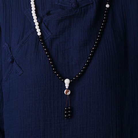 Bracelet chapelet taoïste en perles d'ébène blanc Bodhi, 108 perles Hunyuan, m3331295