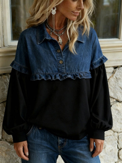 Casual long-sleeved sweater plus size loose denim top women's FF303296