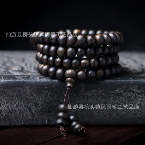 Bracelet en bois d'agar noir Qinan, immergé dans l'huile, de haute qualité, 108 perles de Bouddha, bijoux faits main, m3331277 