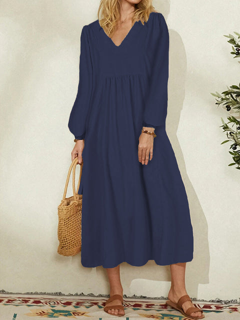 Robe ample en coton et lin à manches lanternes pour femme m301242 