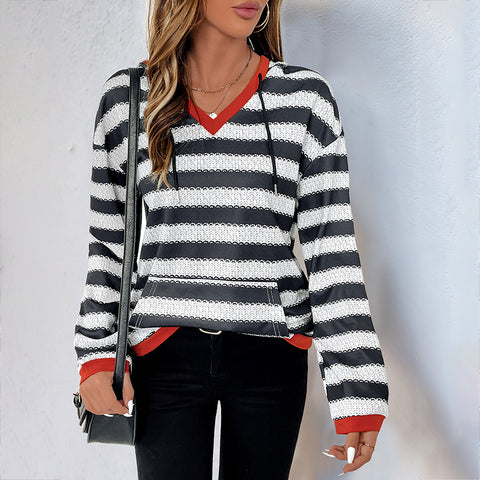 Schwarz-weiß gestreiften pullover herbst neue pullover mit kapuze casual vielseitig pullover frauen m300813 
