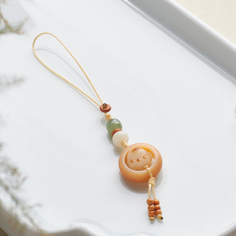 Anneau de course en jade blanc Bodhi racine chaîne de téléphone portable tissé à la main mignon Dongling jade porte-clés pendentif m3331261 