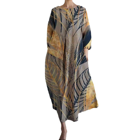 Robe ample à col ras du cou et manches longues pour femme, haut de gamme, imprimée, m301049