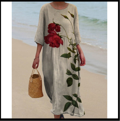 Robe longue à col ras du cou pour femme, imprimée, décontractée, tendance, m301059