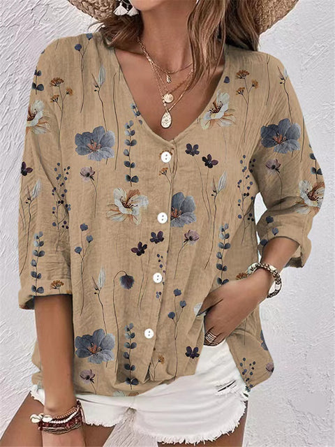 Cardigan en mousseline de soie imprimé à col en V et manches longues pour femme m300014
