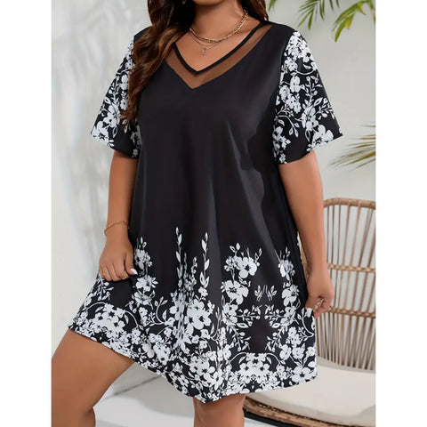 Robe ample, confortable et décontractée, à manches courtes, en maille imprimée et coutures M300199 