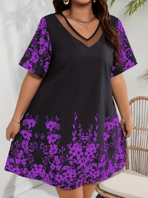 Robe ample, confortable et décontractée, à manches courtes, en maille imprimée et coutures M300199 