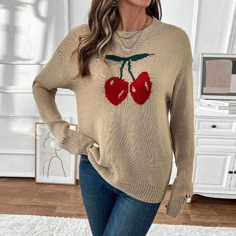 Kirschpullover mit Rundhalsausschnitt, m300794 