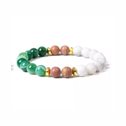 Bracelet en pierre naturelle et tranche de pin blanc et or m3331273