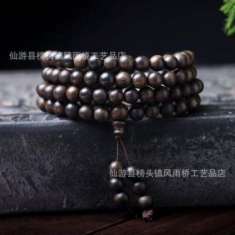 Bracelet en bois d'agar noir Qinan, immergé dans l'huile, de haute qualité, 108 perles de Bouddha, bijoux faits main, m3331277 