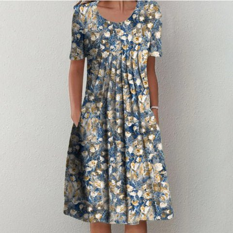 Nouvelle robe décontractée à manches courtes et col ras du cou imprimée m300930 