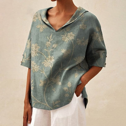 Women's solid color cotton and linen loose hooded top T-shirt m301294