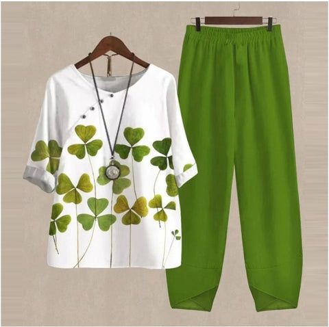 Zweiteiliges Set aus bedrucktem Oberteil und Hose mit geteilten Ärmeln, m300036 