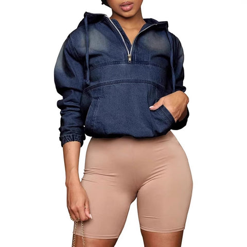 Locomotive Denim Women's Jacket Hooded Long Sleeve m303314