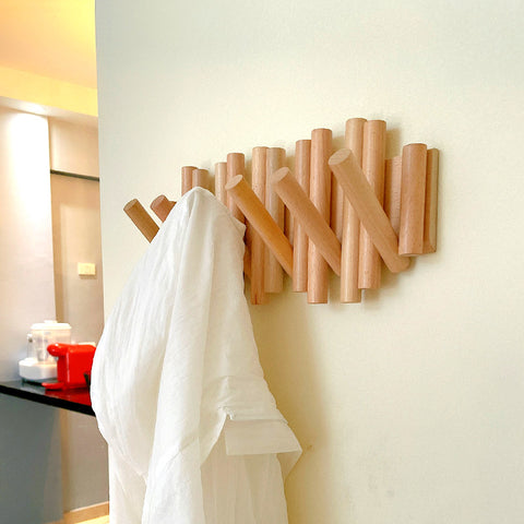 Crochet en bois massif sans perforation, sans marquage et adhésif puissant pour cintre pliant m3331180