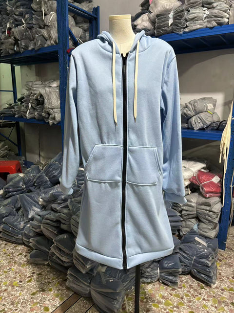 Hooded long-sleeved medium and long sweater fleece shirt long jacket m301588