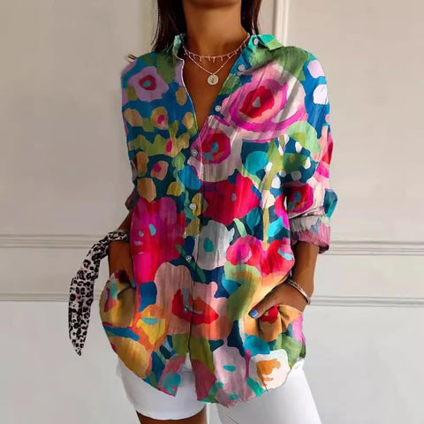 Chemise à manches longues tendance été, motif floral imprimé 3D, chemise m301226 