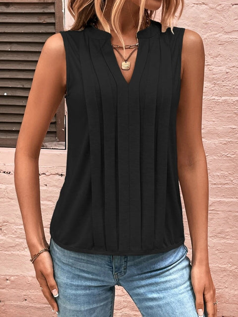 Gilet élégant à col en V plissé pour femme, haut tendance, T m300879 