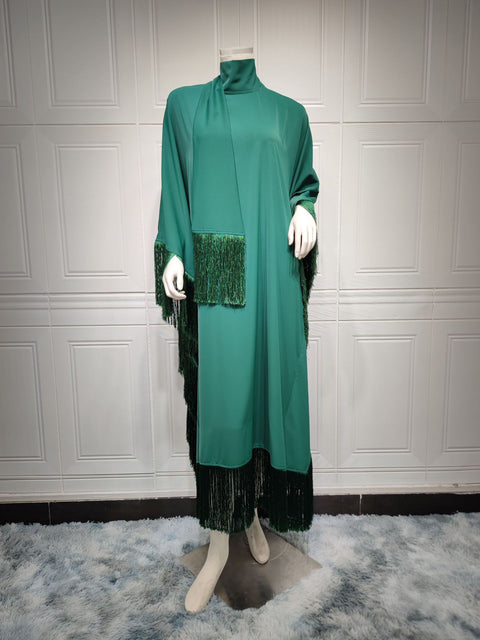 Robe de soirée haute couture à manches chauve-souris et pompons pour femme m301183 
