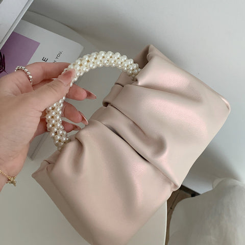 Sac à bandoulière plissé tendance et polyvalent en forme de nuage avec mini sac pour téléphone léger et nacré m3331109