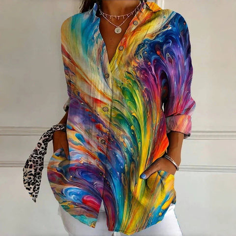 Chemise à manches longues et revers imprimés pour femme m301227 
