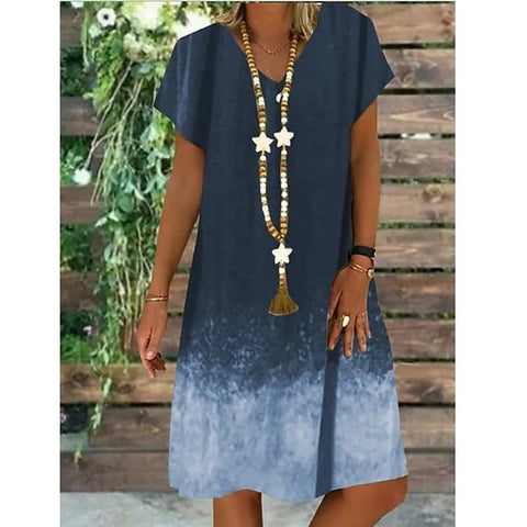 Robe imprimée à col en V pour femme, manches courtes, longueur moyenne et longue, m300932 